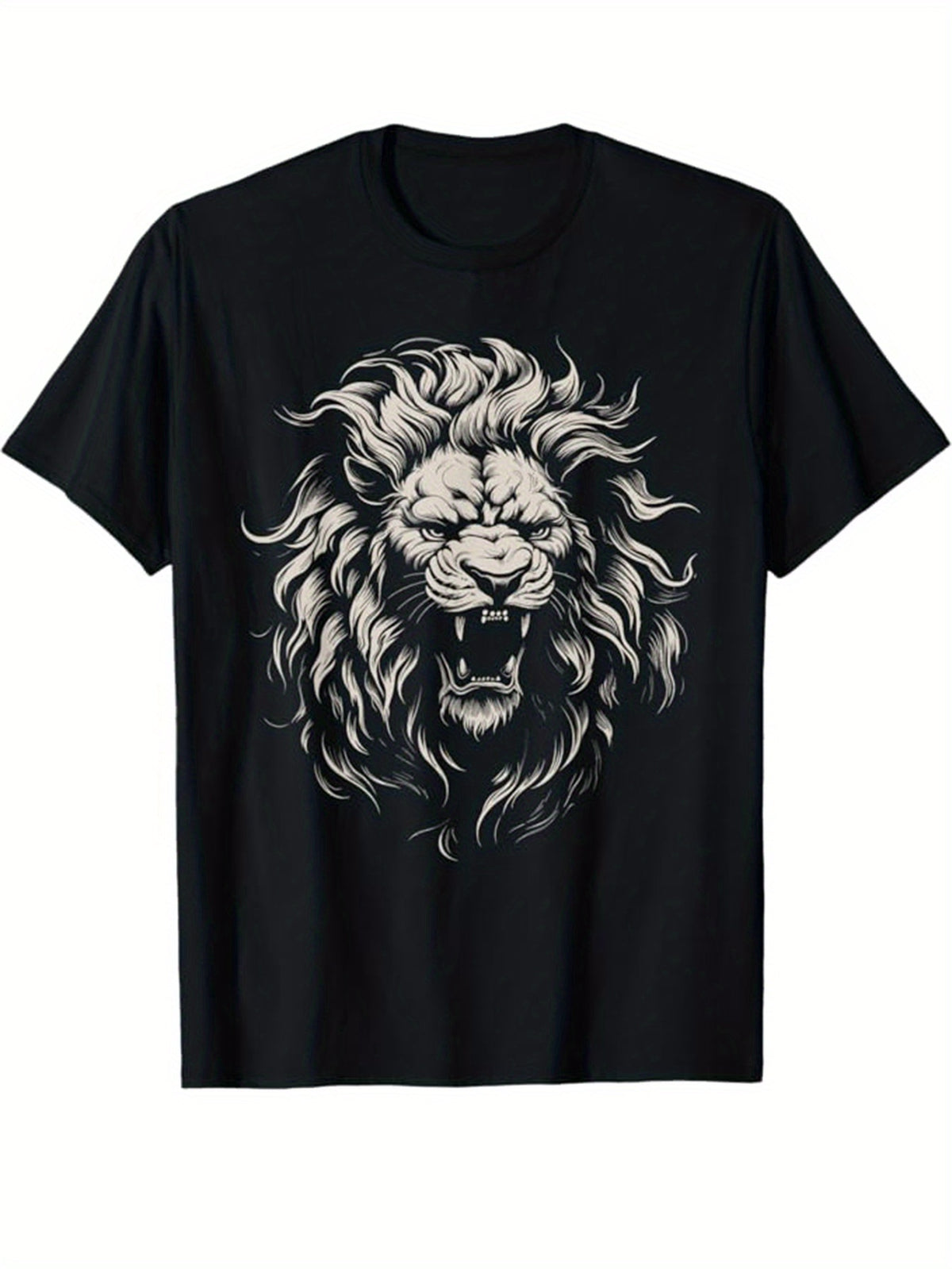 [Men's Graphic Cotton T-shirt] Lion Print, Men's Cotton T-shirt, Graphic Tee Men's Outdoor Clothes, Men's Clothing, Casual Short Sleeve Crew Neck T-shirt
