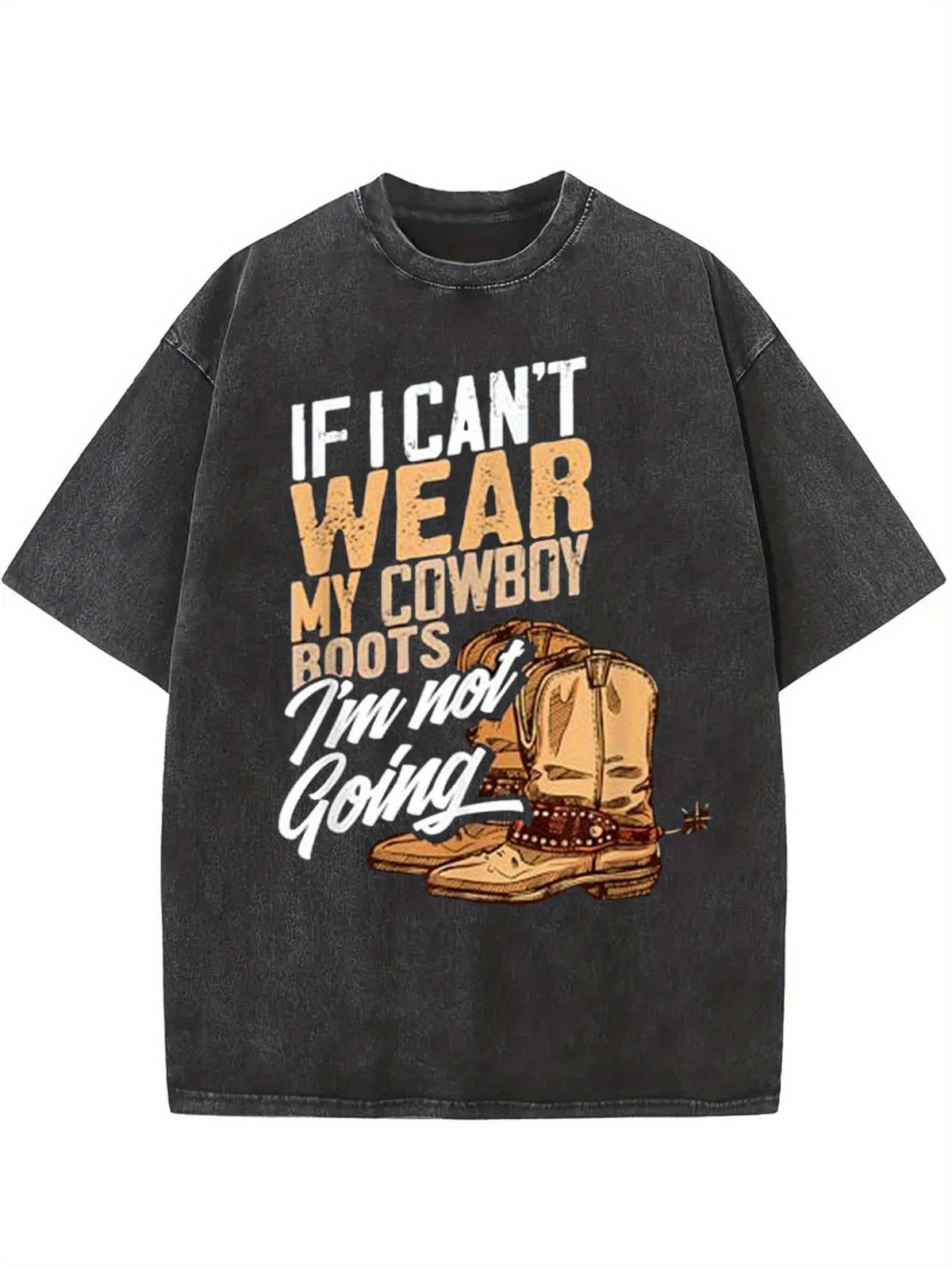 Western Cowboy Print, Men's Vintage Cotton T-shirt, Men’s Western Cowboy Graphic Wash T-shirt, Round Neck Short Sleeve Tee For Outdoor