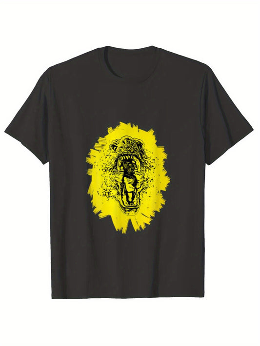 Dinosaurs Print Men's Cotton T-shirt, Casual Short Sleeve Crew Neck T-shirt, Men's Tee For Outdoor