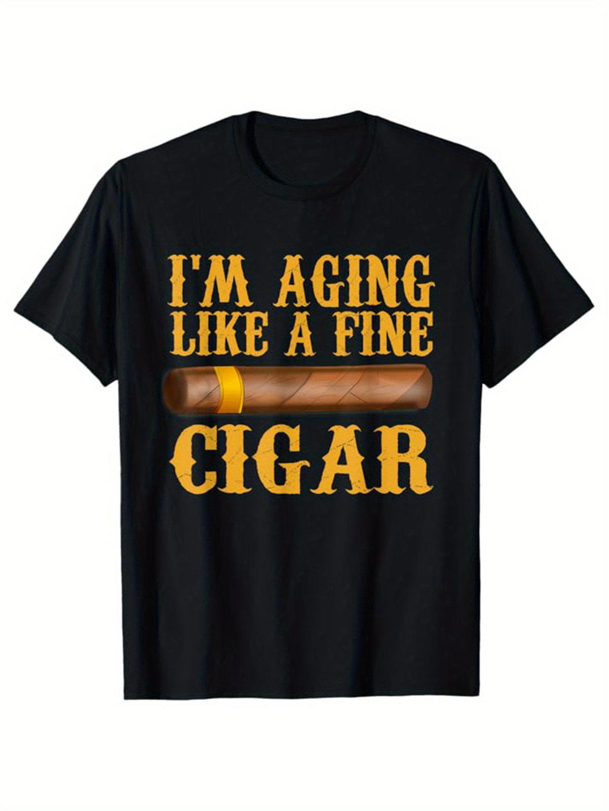 Men's Cotton T-Shirt With Cigar Print, Casual Short Sleeve Round Neck Tee, Soft Comfortable Top, Men's Clothing