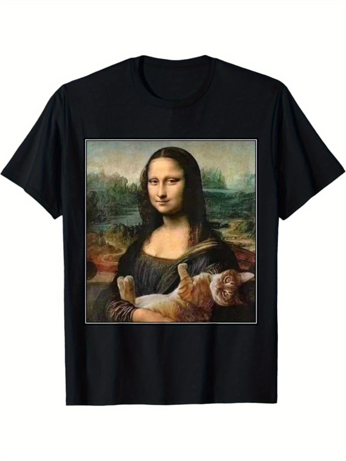 Funny Mona Lisa Print, Men's Cotton T-shirt, Graphic Tee Men's Outdoor Clothes, Men's Clothing, Casual Short Sleeve Crew Neck T-shirt