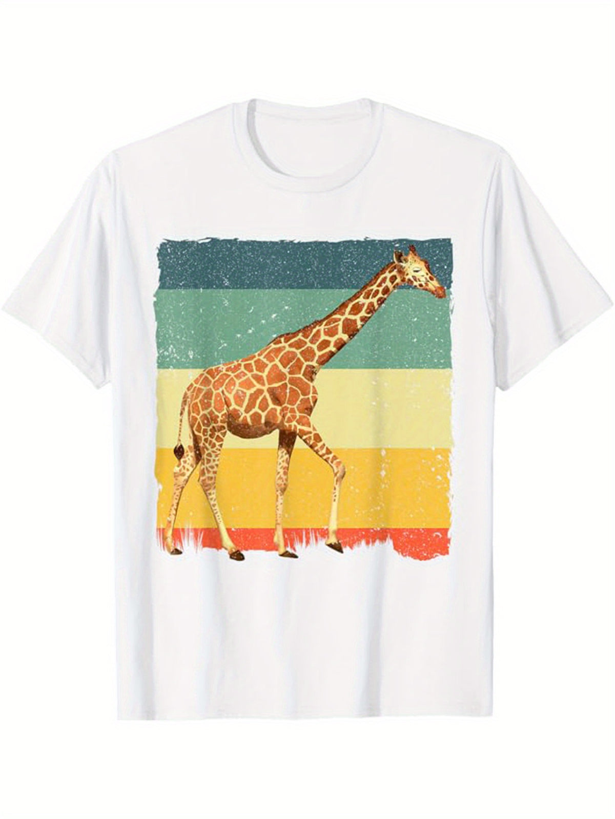 Men's Cotton T-Shirt With Giraffe Print, Casual Short Sleeve Round Neck Tee, Soft Comfortable Top, Men's Clothing