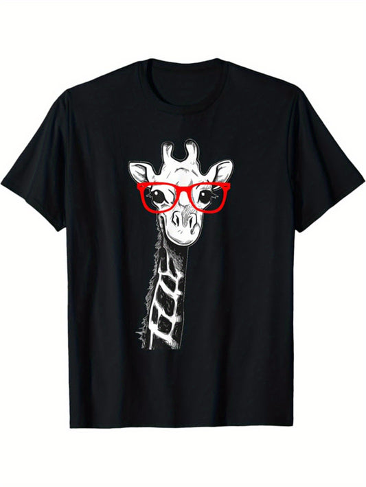 Men's Cotton T-Shirt With Giraffe Print, Casual Short Sleeve Round Neck Tee, Soft Comfortable Top, Men's Clothing