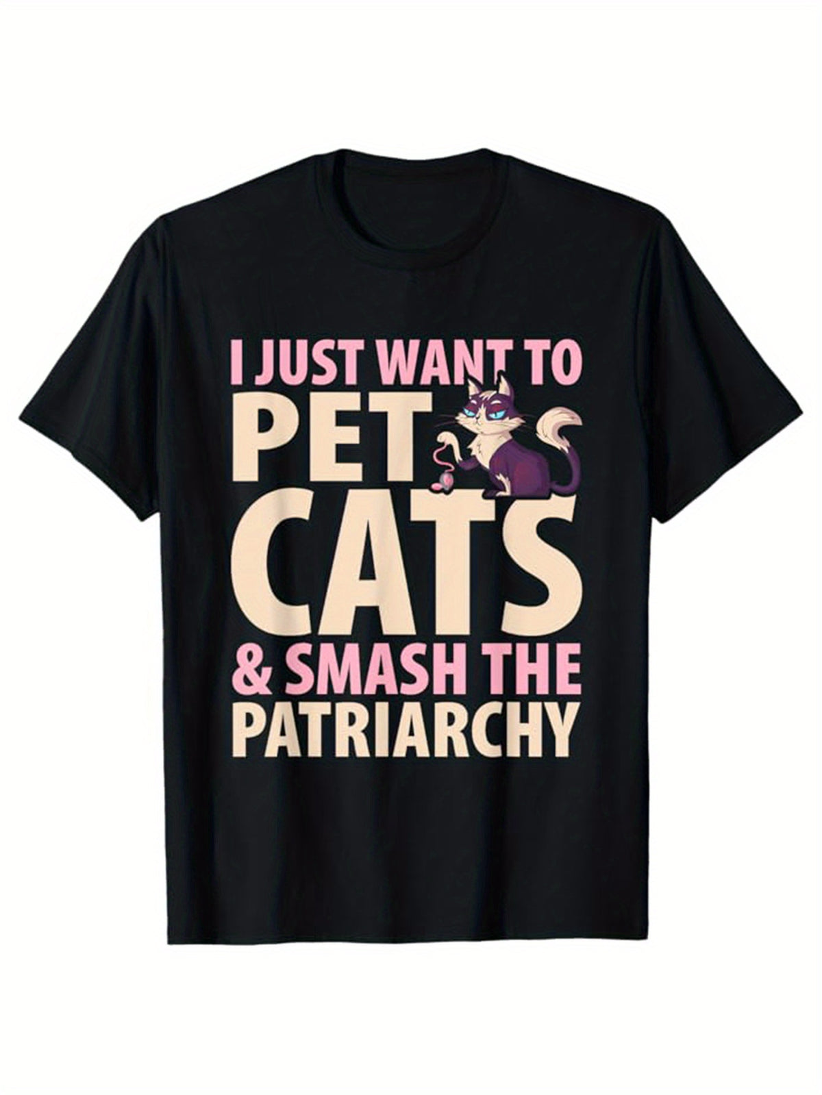 Cat Printed, Men's Cotton T-shirt, Graphic Tee Men's Outdoor Clothes, Men's Clothing, Casual Short Sleeve Crew Neck T-shirt, Soft Comfortable Top