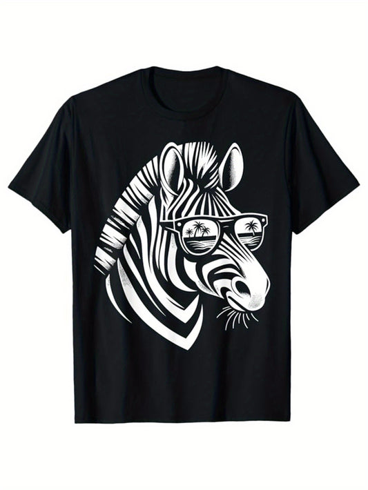 Zebra Printed, Men's Cotton T-shirt, Graphic Tee Men's Outdoor Clothes, Men's Clothing, Casual Short Sleeve Crew Neck T-shirt, Soft Comfortable Top