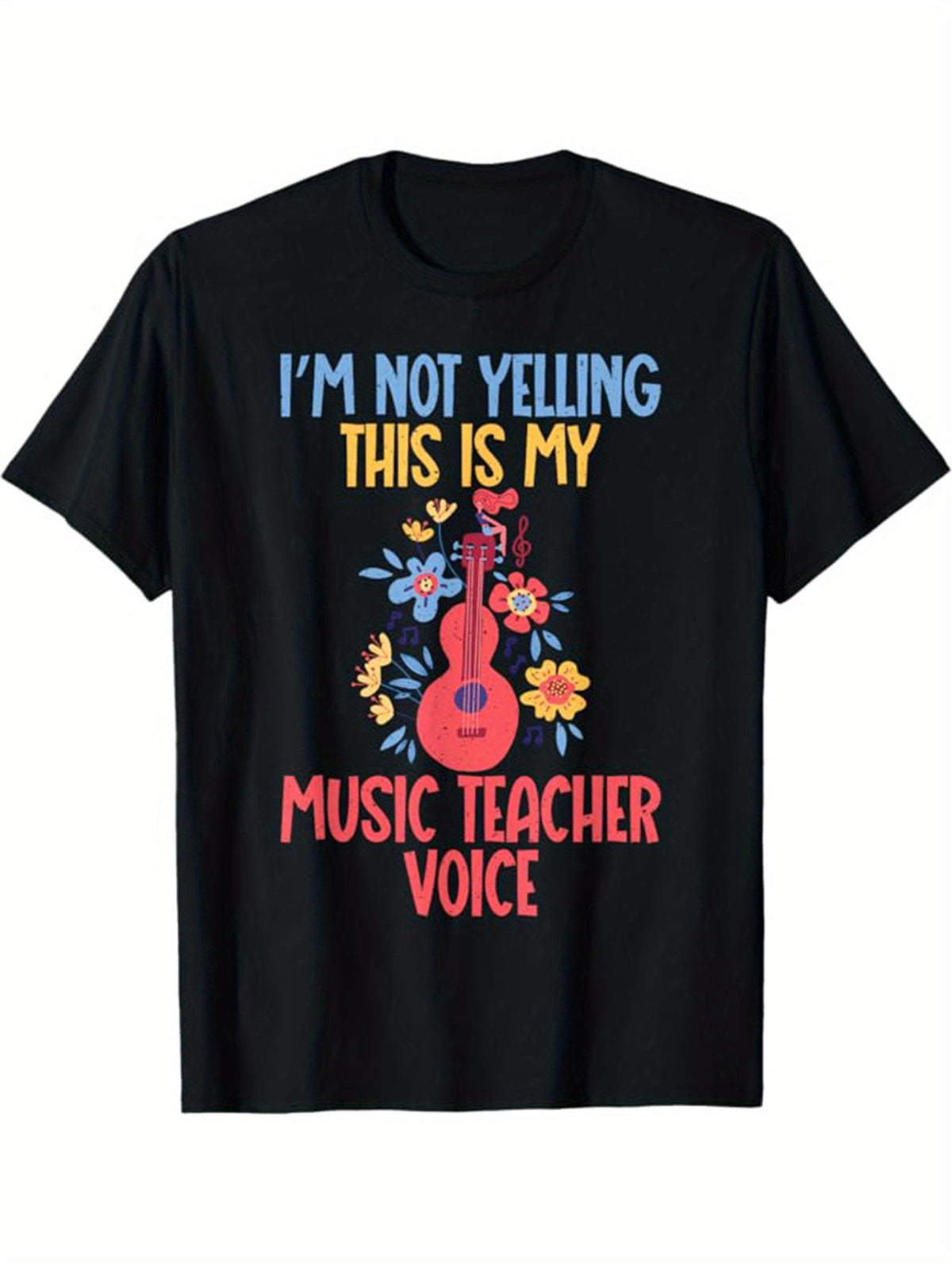 Music Teacher Print Men's Cotton T-shirt, Graphic Tee Men's Outdoor Clothes, Men's Back To School Clothing, Casual Short Sleeve Crew Neck T-shirt, Tops For Men, Gift For