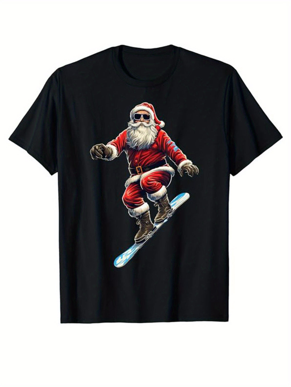 Christmas Santa Claus Print Men's Cotton T-shirt, Graphic Tee Men's Xmas Outdoor Clothes, Men's Clothing, Casual Short Sleeve Crew Neck T-shirt, Tops For Men, Gift For Men