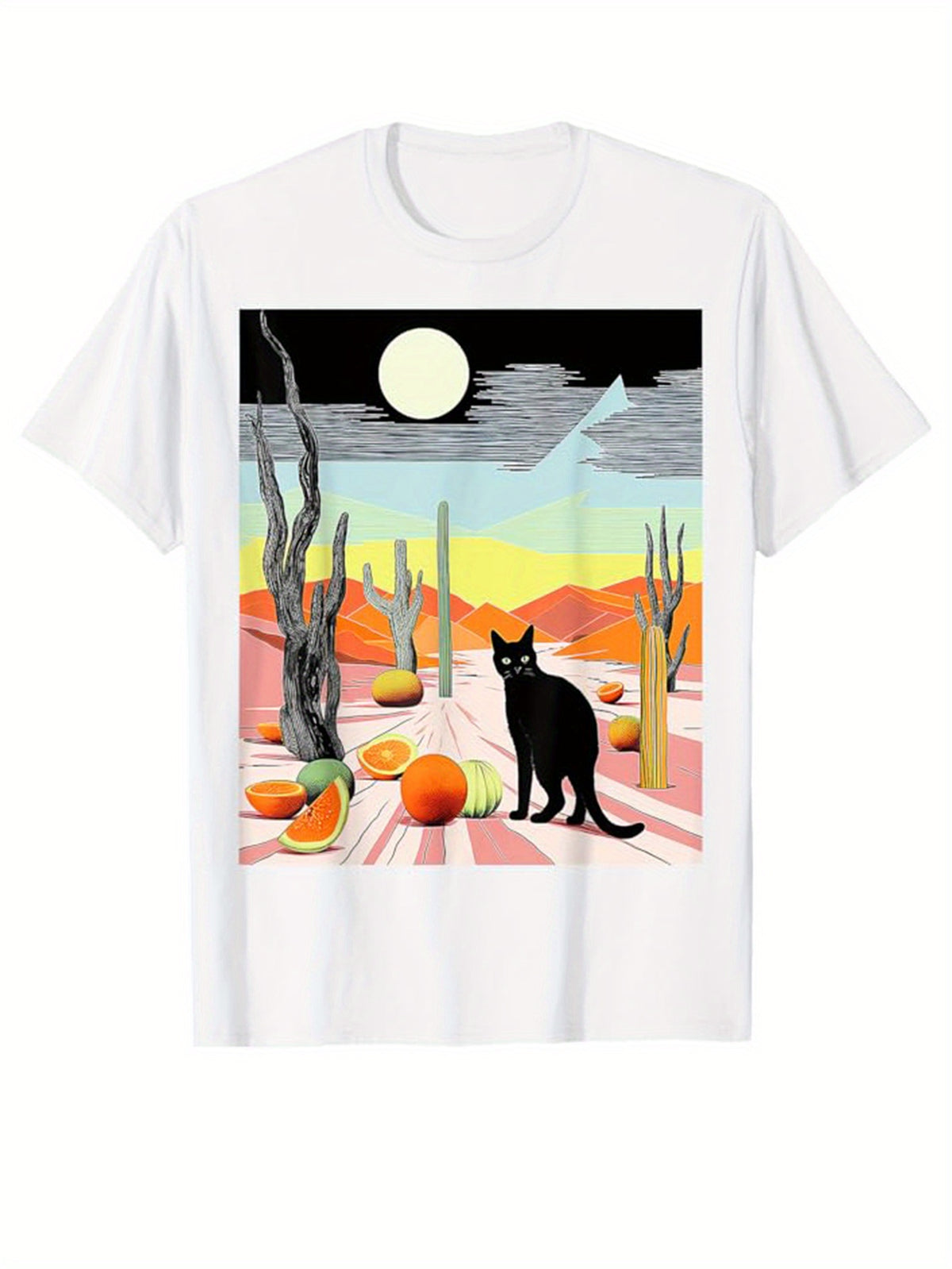 Men's Cotton T-Shirt With Cat Printed, Casual Short Sleeve Round Neck Tee, Soft Comfortable Top