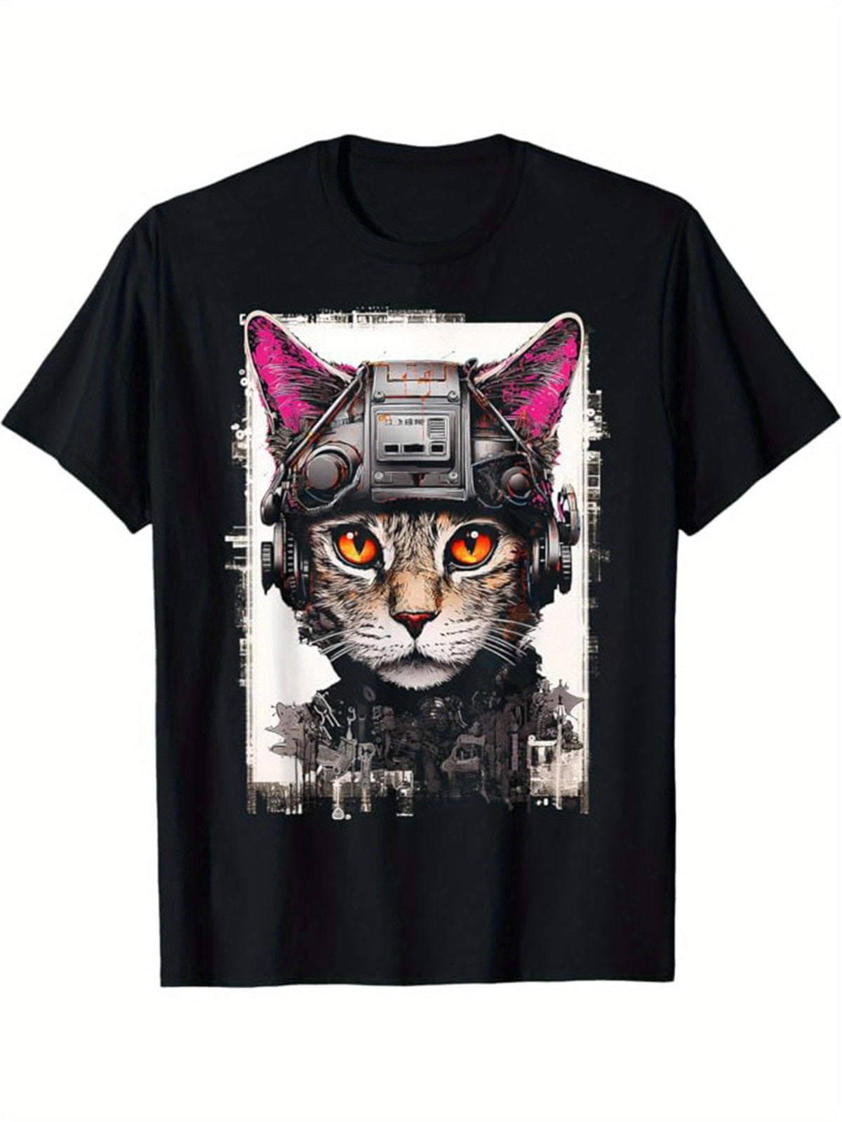 Men's Cotton T-Shirt With Cat Printed, Casual Short Sleeve Round Neck Tee, Soft Comfortable Top