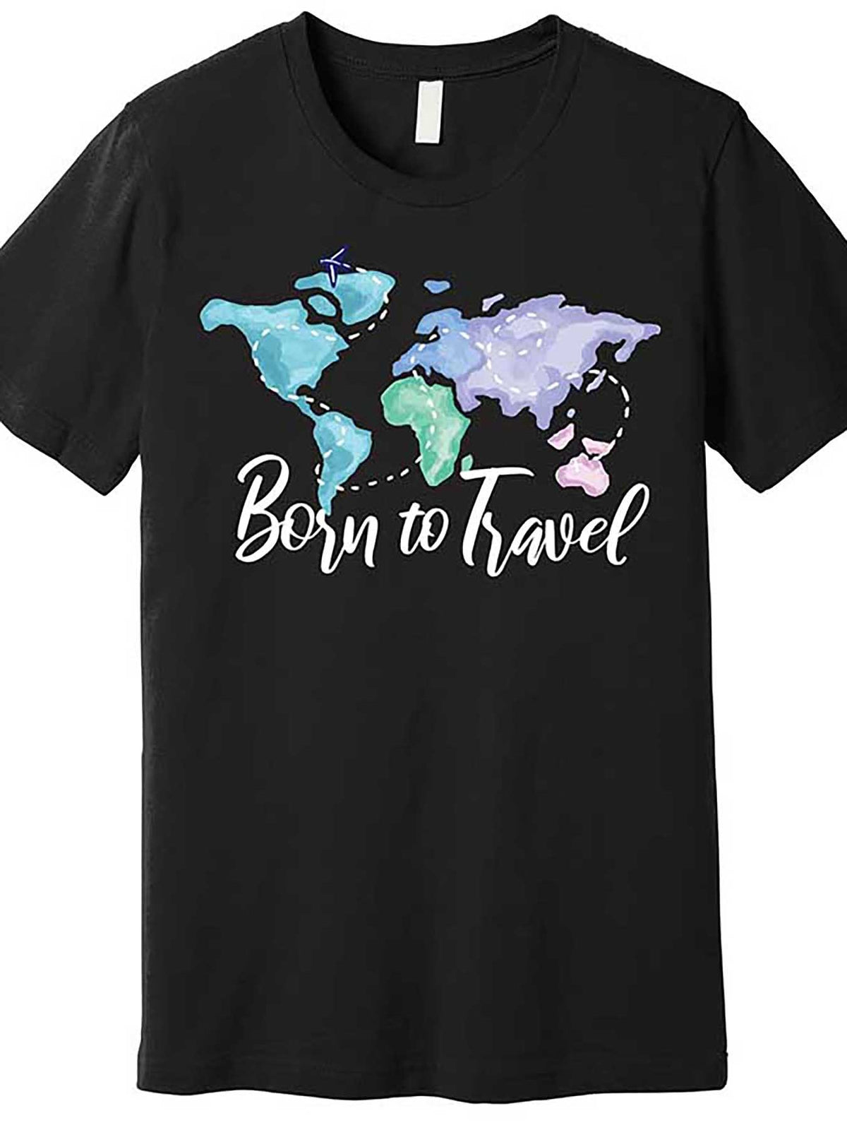 Born to Travel Premium Men's Graphic T-Shirt - World Map & Inspirational Quote Design, Soft Stretch Fabric, Regular Fit Casual Short Sleeve Tee, Machine Washable, Black, Travel Enthusiasts Apparel | Adventure Clothing | Comfortable Fit, Vacation T Shirt