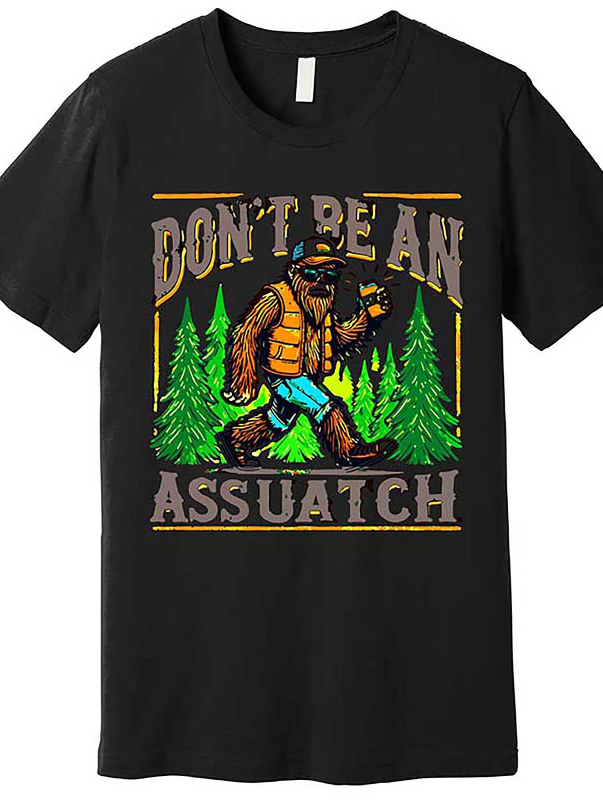 1pc Men's Casual Crew Neck T-Shirt - 100% Cotton Knit Fabric, Medium Stretch, Solid Color, Regular Fit, Funny Graphic Tee with "Don't Be an Assquatch" Slogan, Short Sleeve, Collection, TT2