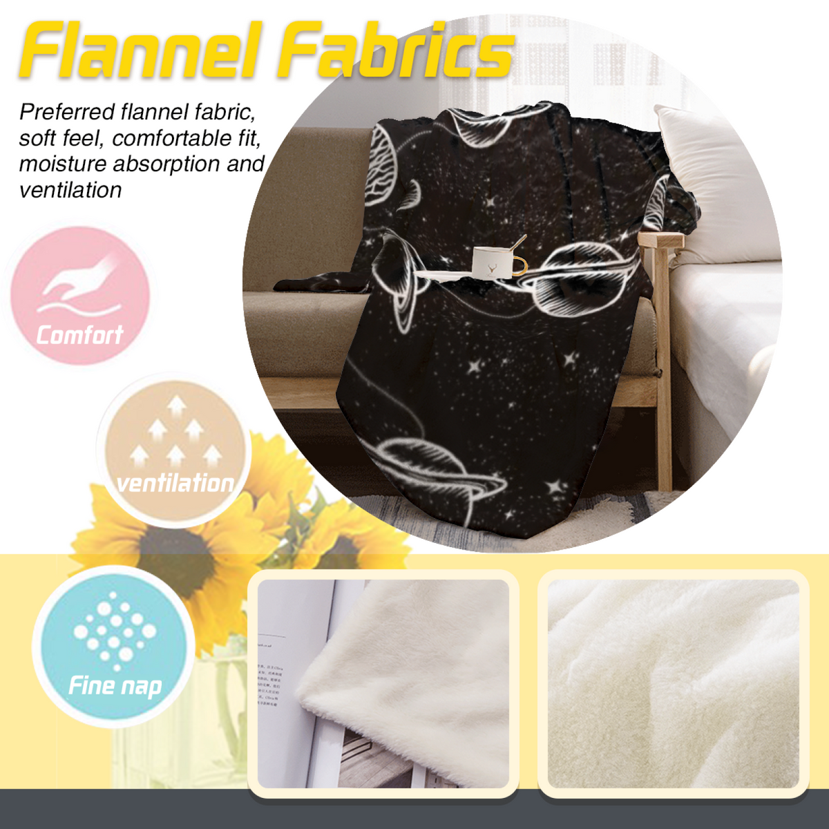Flannel Throw Blanket with Dewdrop Mosaic Cozy Cottage Artwork