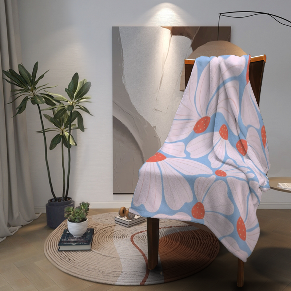 Indigo Muse Ivory Art All-Season Flannel Blanket