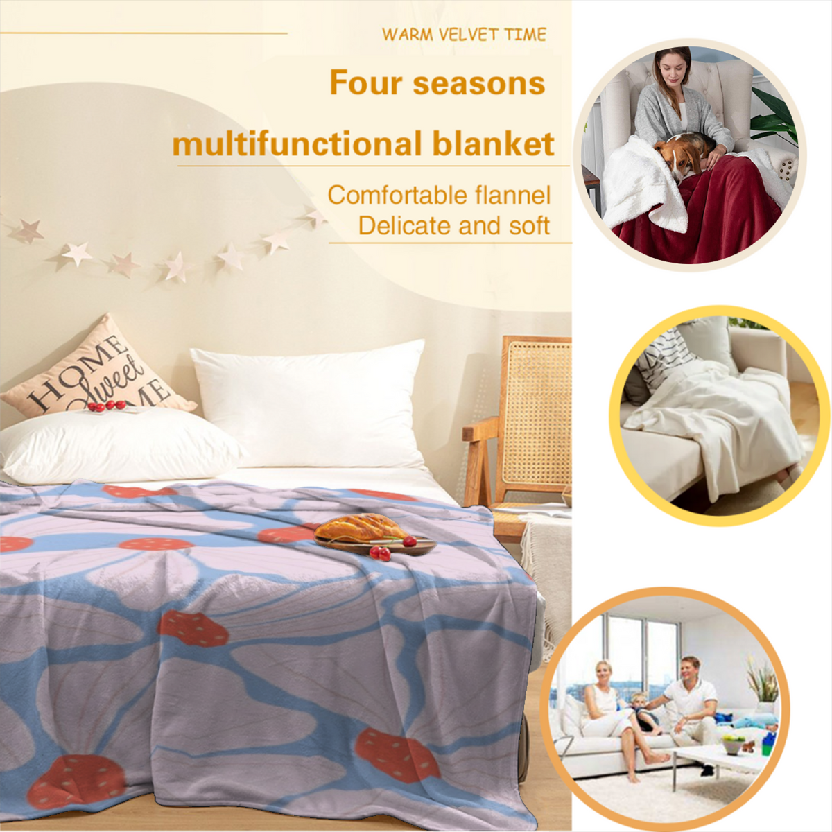 Indigo Muse Ivory Art All-Season Flannel Blanket