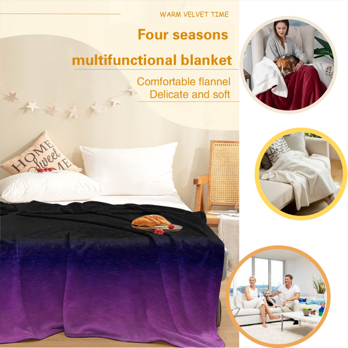 Pastel Multicolor Whimsical Decor Plush Flannel Throw ¨C Dewdrop Orchard Edition