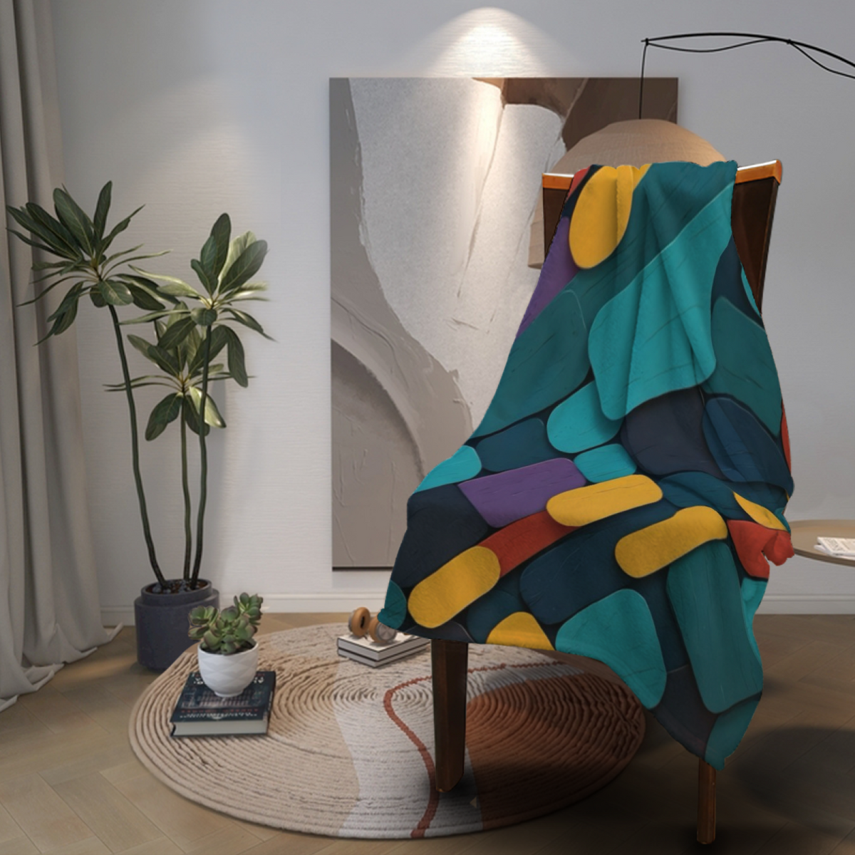 Cinnamon & Harbor Playful Graphic All-Season Flannel Blanket