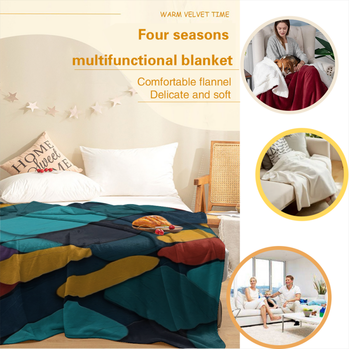 Cinnamon & Harbor Playful Graphic All-Season Flannel Blanket