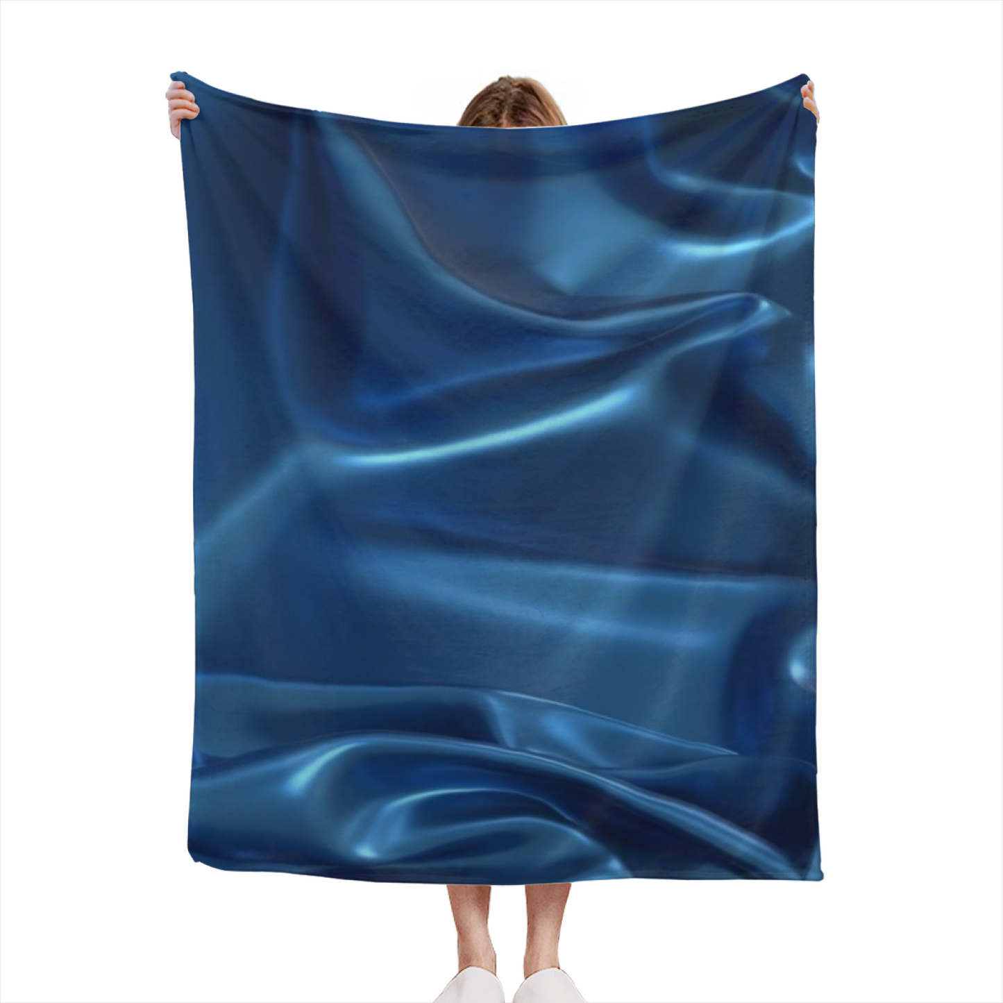 Deep Blue Satin-Inspired Flannel Throw Blanket ¨C Abstract Liquid Texture