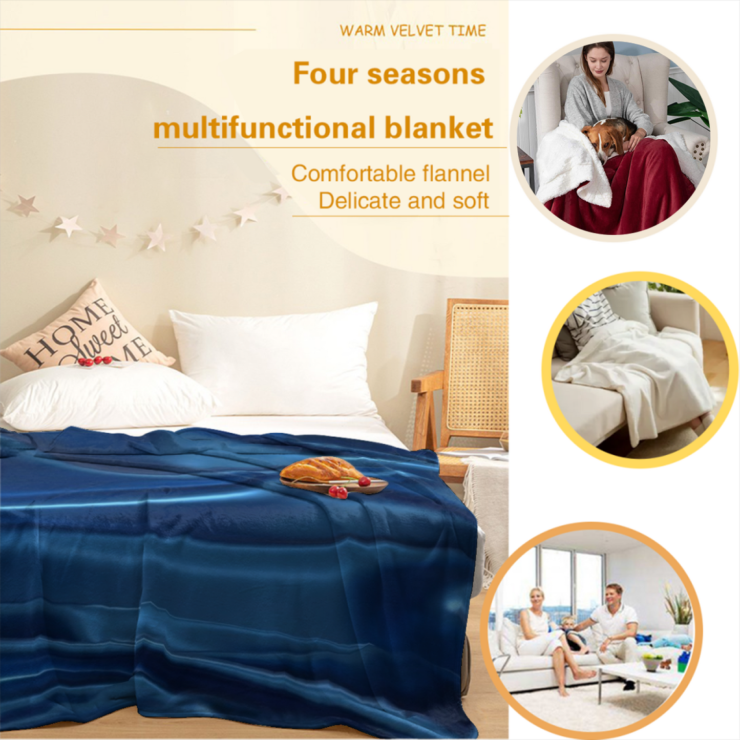 Deep Blue Satin-Inspired Flannel Throw Blanket ¨C Abstract Liquid Texture