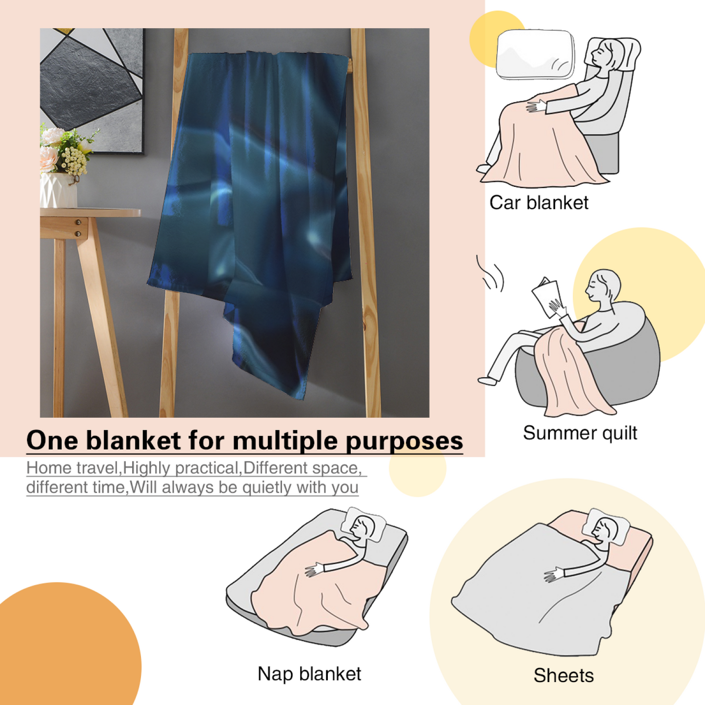 Deep Blue Satin-Inspired Flannel Throw Blanket ¨C Abstract Liquid Texture