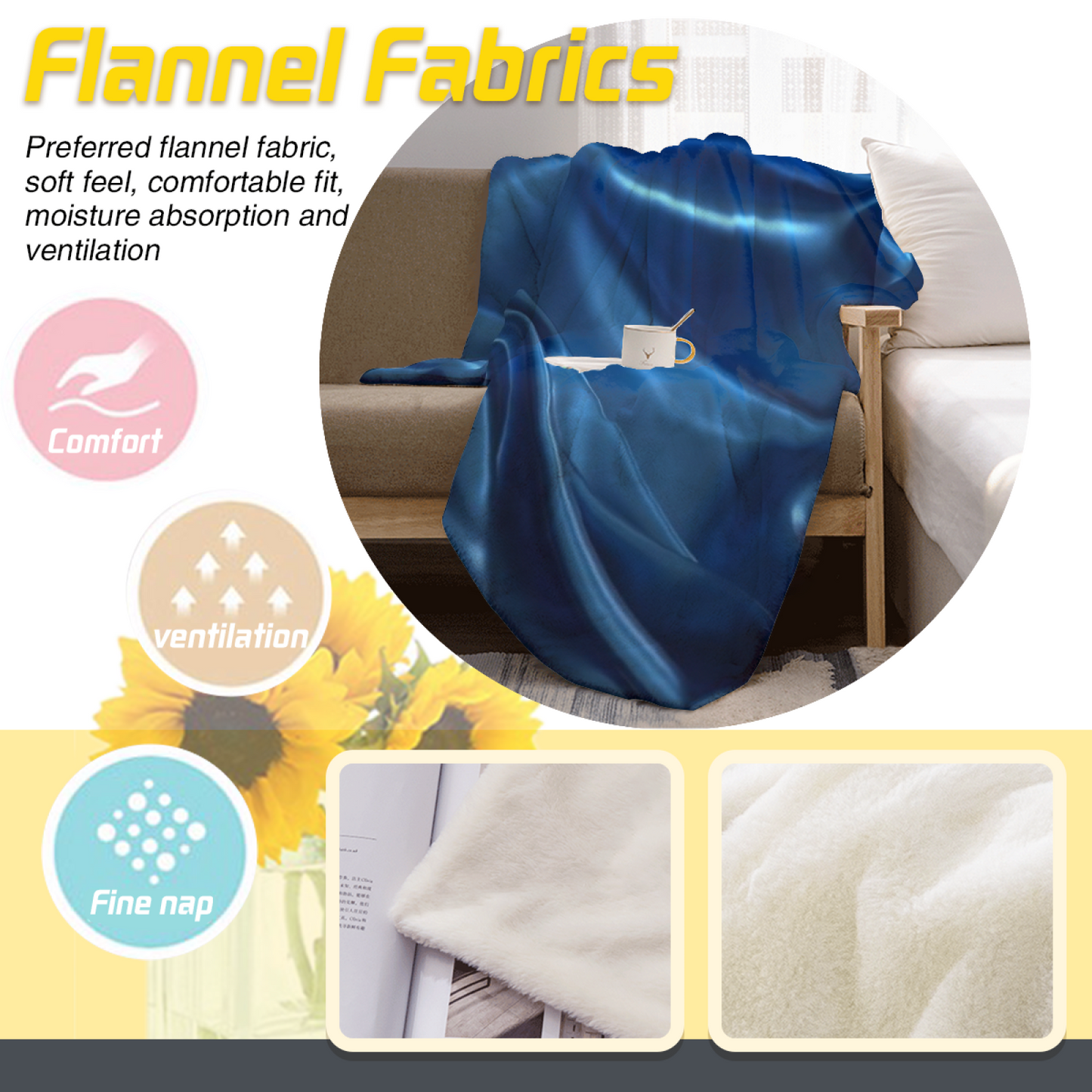 Deep Blue Satin-Inspired Flannel Throw Blanket ¨C Abstract Liquid Texture