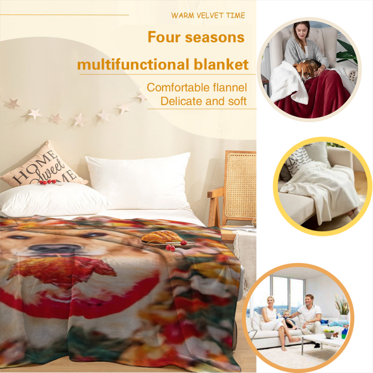 Earthy Multicolor Blush Sketch All-Season Flannel Blanket