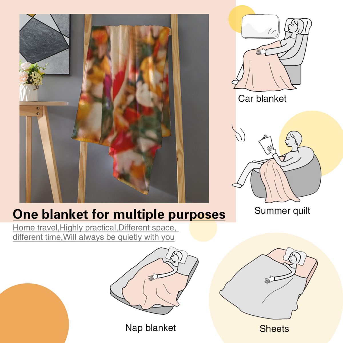 Earthy Multicolor Blush Sketch All-Season Flannel Blanket