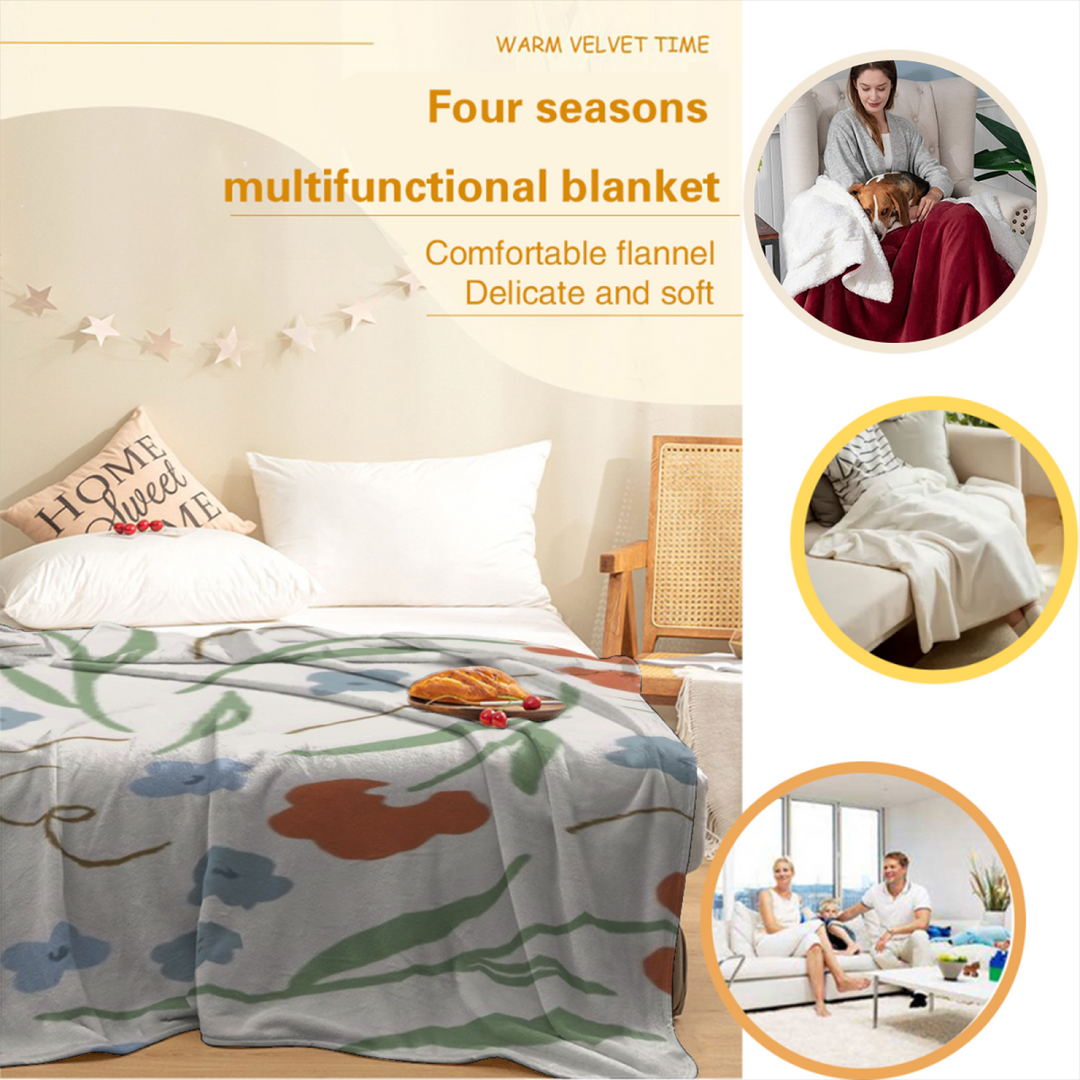 Delicate Meadow Floral All-Season Flannel Blanket