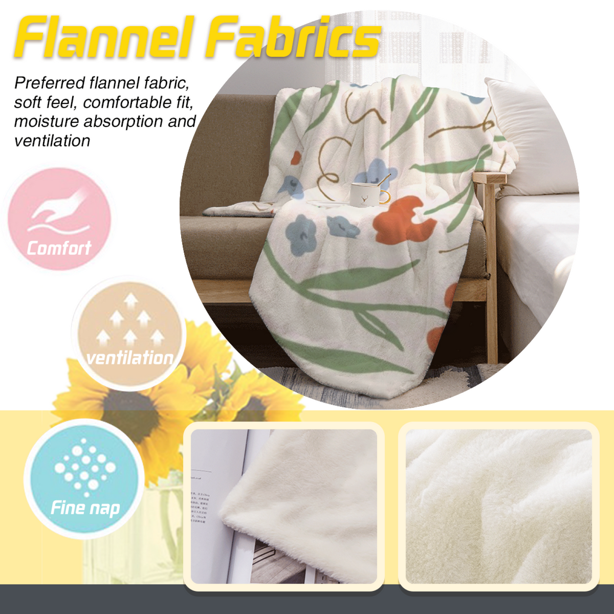 Delicate Meadow Floral All-Season Flannel Blanket