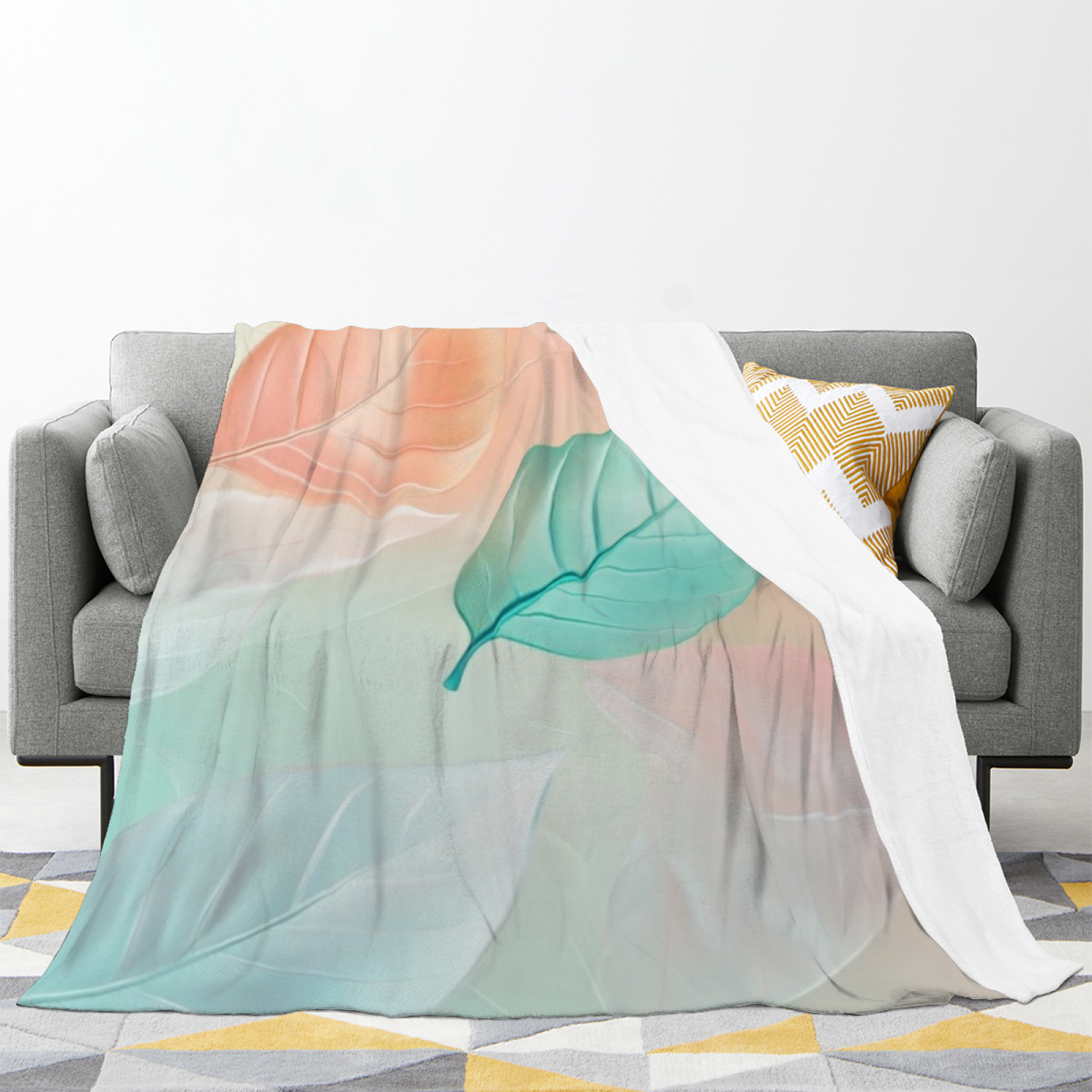 Mint Leaf Pastel Abstract Soft Flannel Blanket