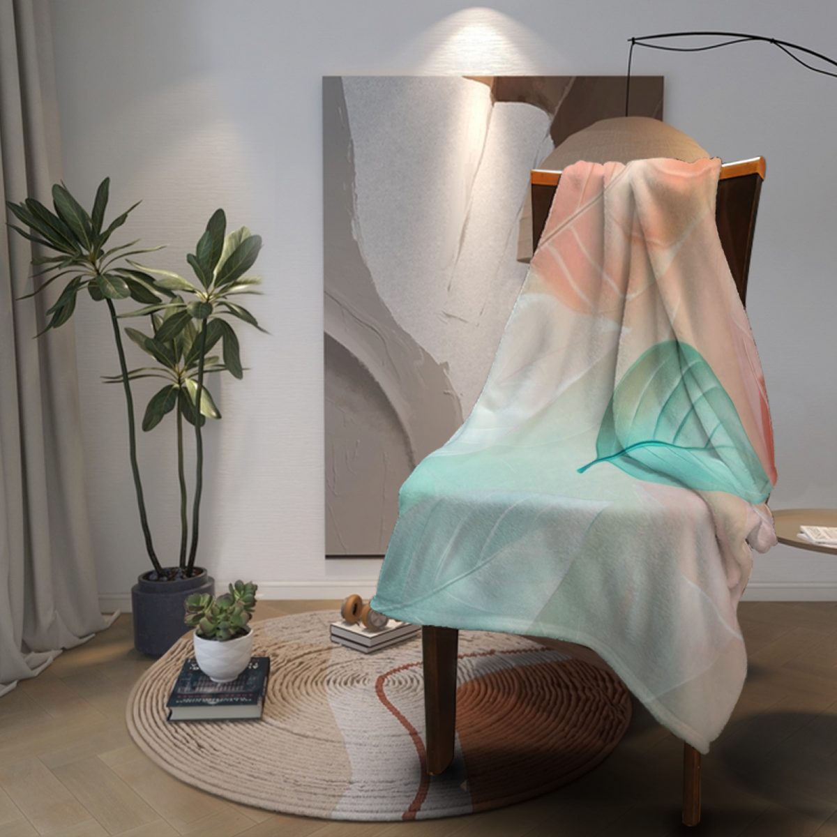 Mint Leaf Pastel Abstract Soft Flannel Blanket
