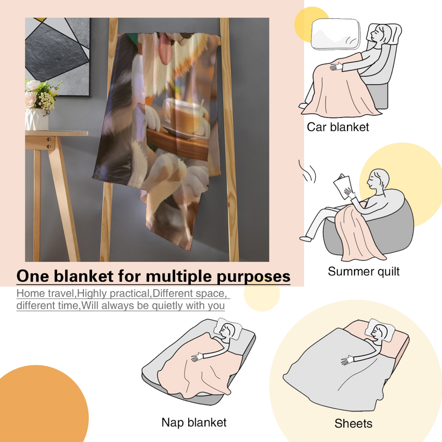 Cool Cartoon Husky Dogs Flannel Throw Blanket ¨C Coffee Shop Adventure Design