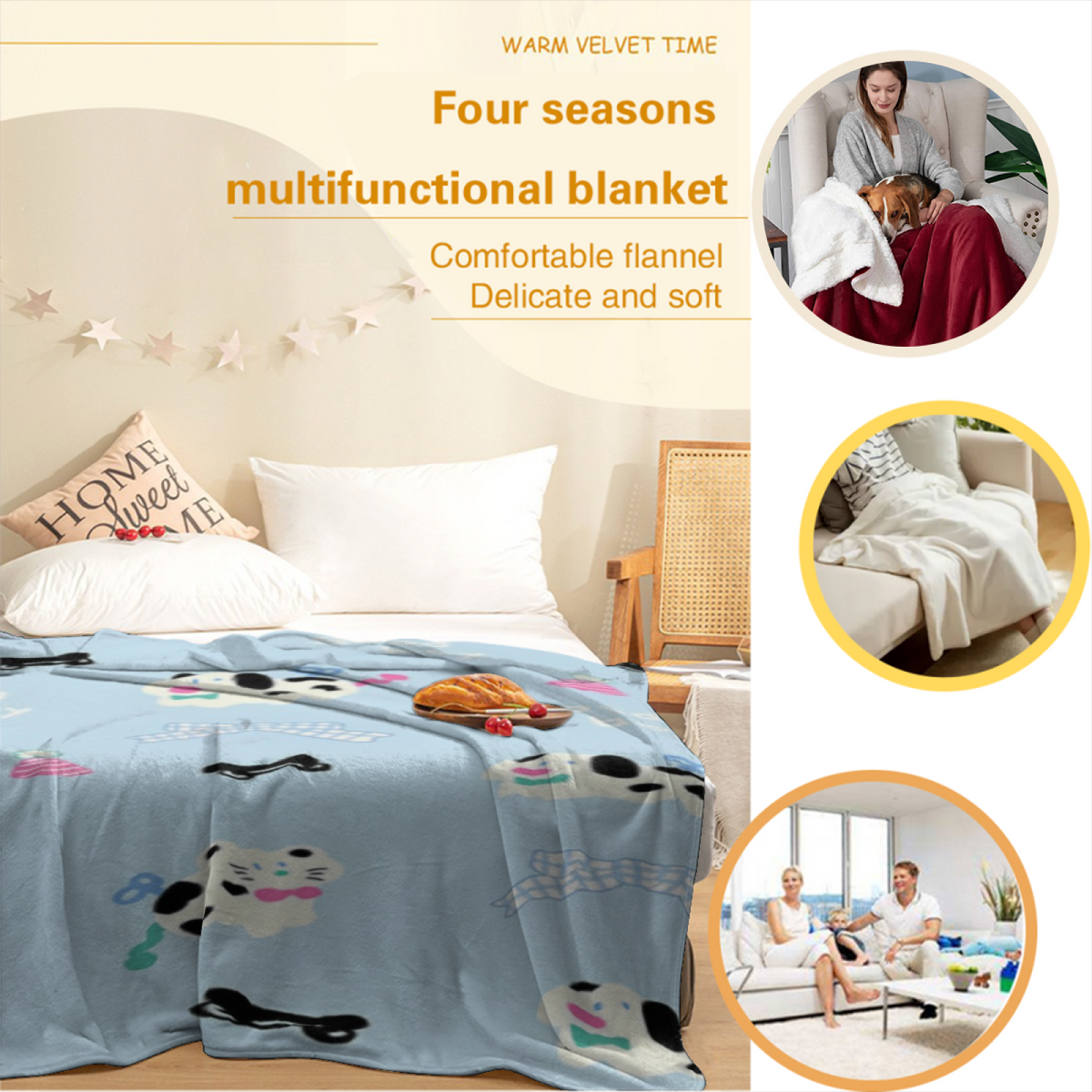 Creamy Ivory Whimsical Decor All-Season Flannel Blanket ¨C Evergreen Lantern Edition
