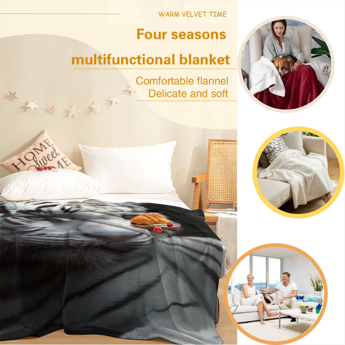 Bohemian Soft Neutral Moonlit Haven All-Season Flannel Blanket