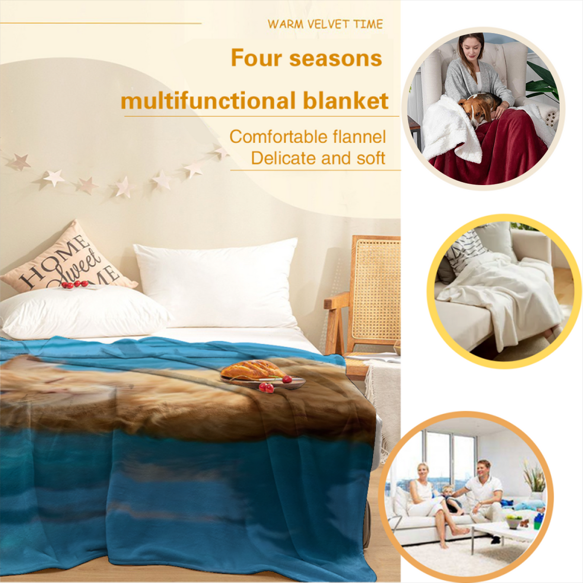 Eclectic Design Gilded Carnival Warm Coral Cozy Flannel Bed Blanket