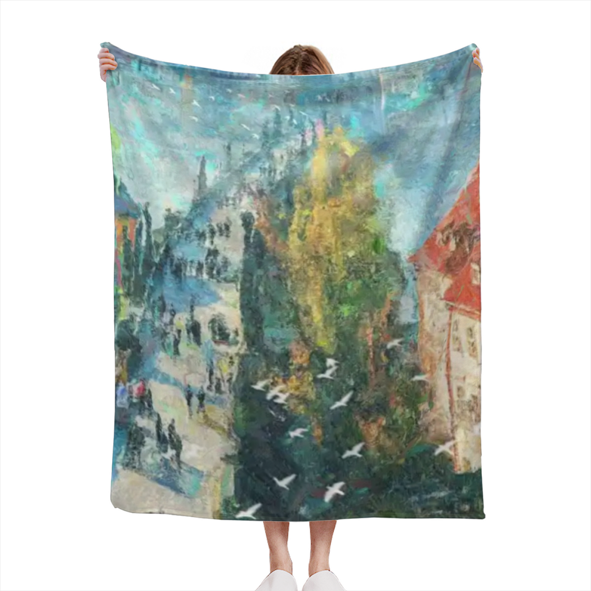 Decorative Flannel Blanket with Seaside Daydream Cozy Cottage Artwork