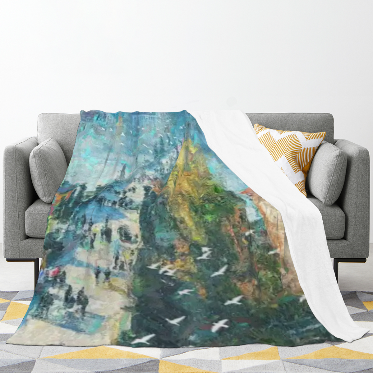 Decorative Flannel Blanket with Seaside Daydream Cozy Cottage Artwork