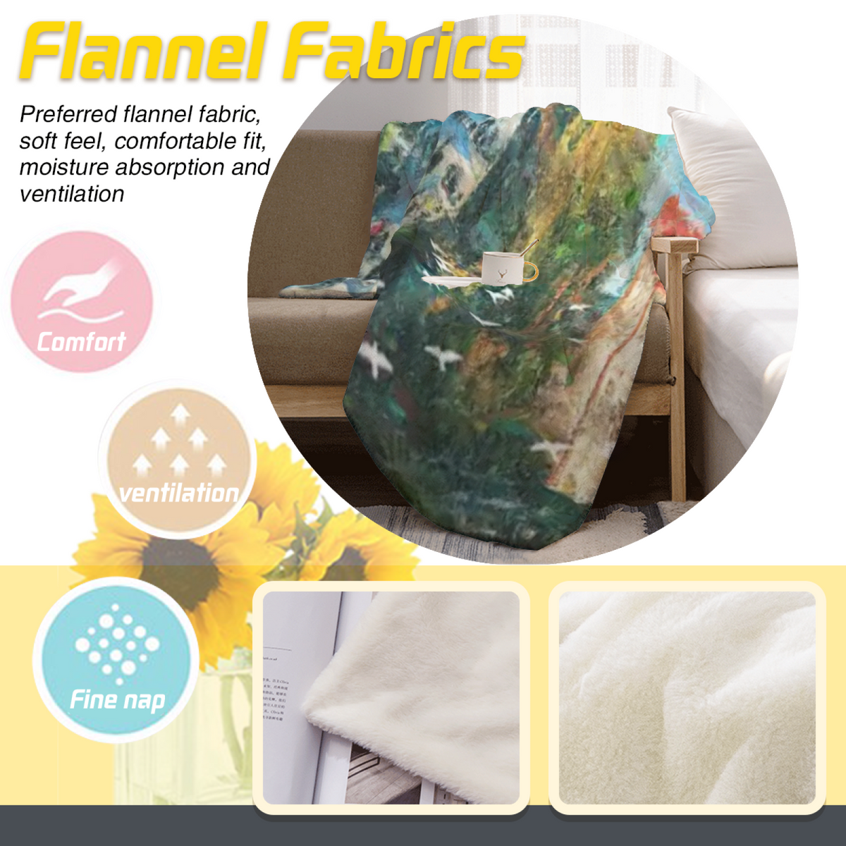 Decorative Flannel Blanket with Seaside Daydream Cozy Cottage Artwork