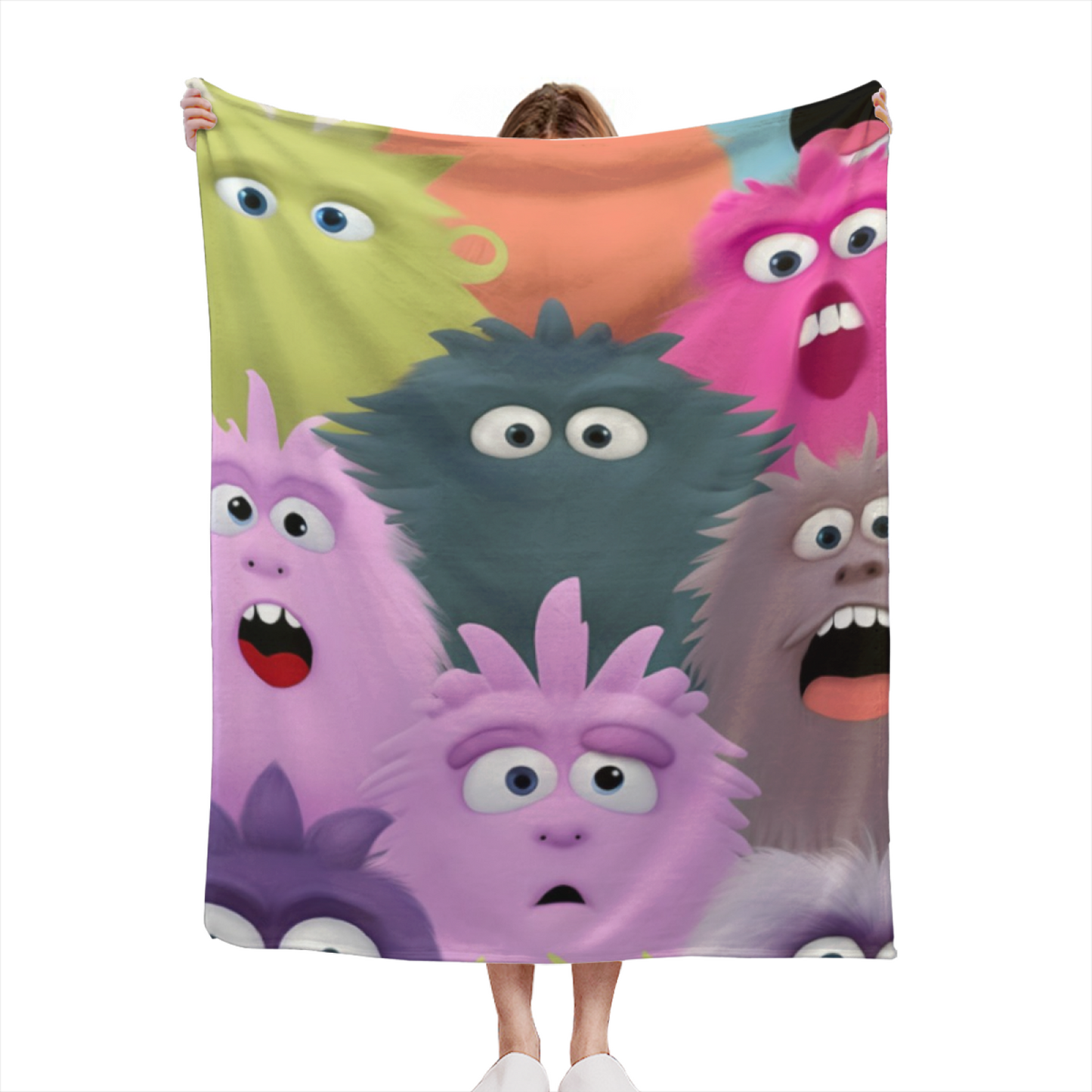 Cute Cartoon Monsters Flannel Throw Blanket ¨C Colorful Playful Character Print