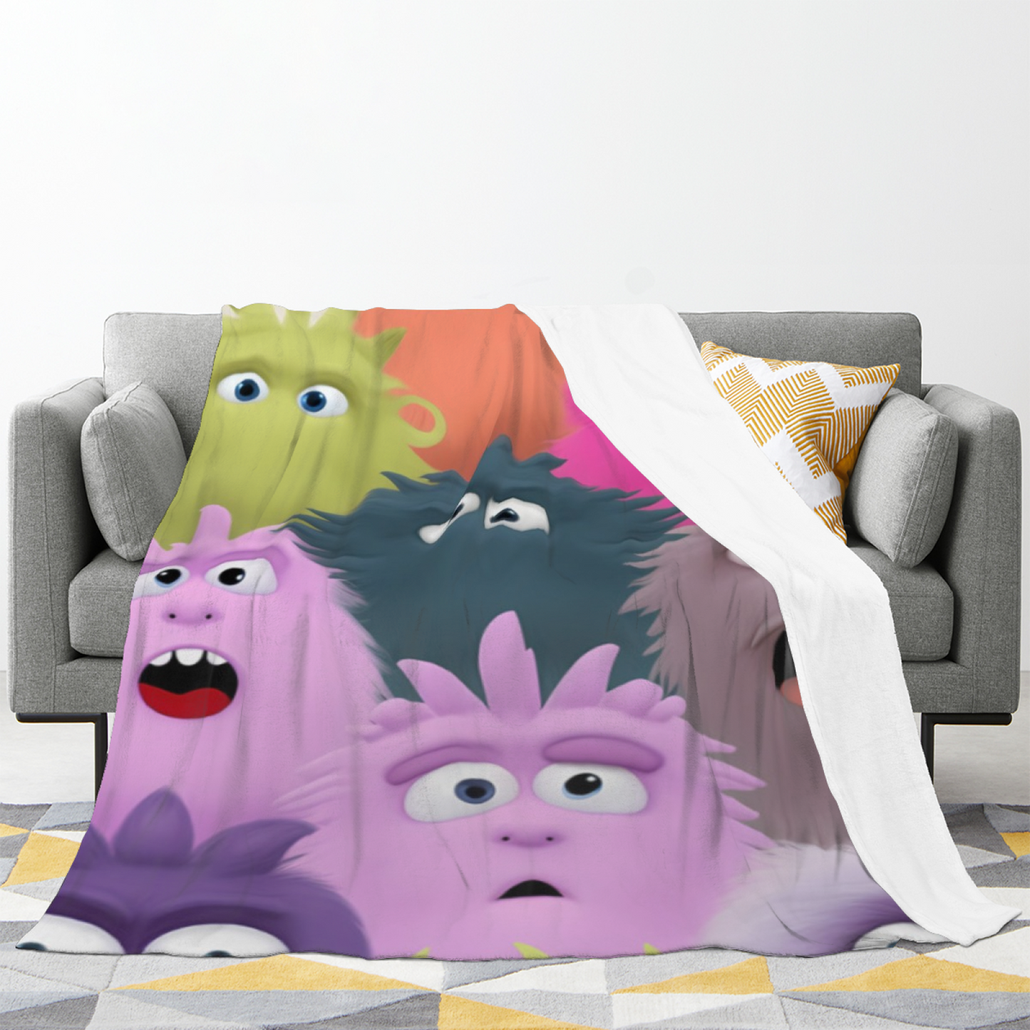 Cute Cartoon Monsters Flannel Throw Blanket ¨C Colorful Playful Character Print