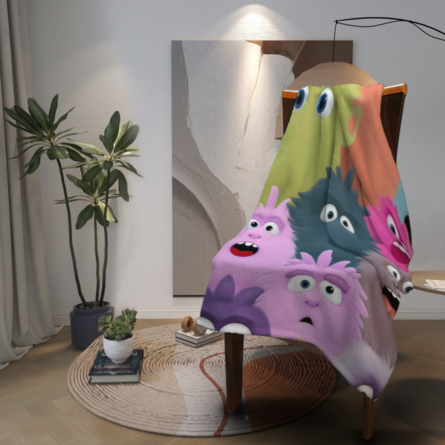 Cute Cartoon Monsters Flannel Throw Blanket ¨C Colorful Playful Character Print