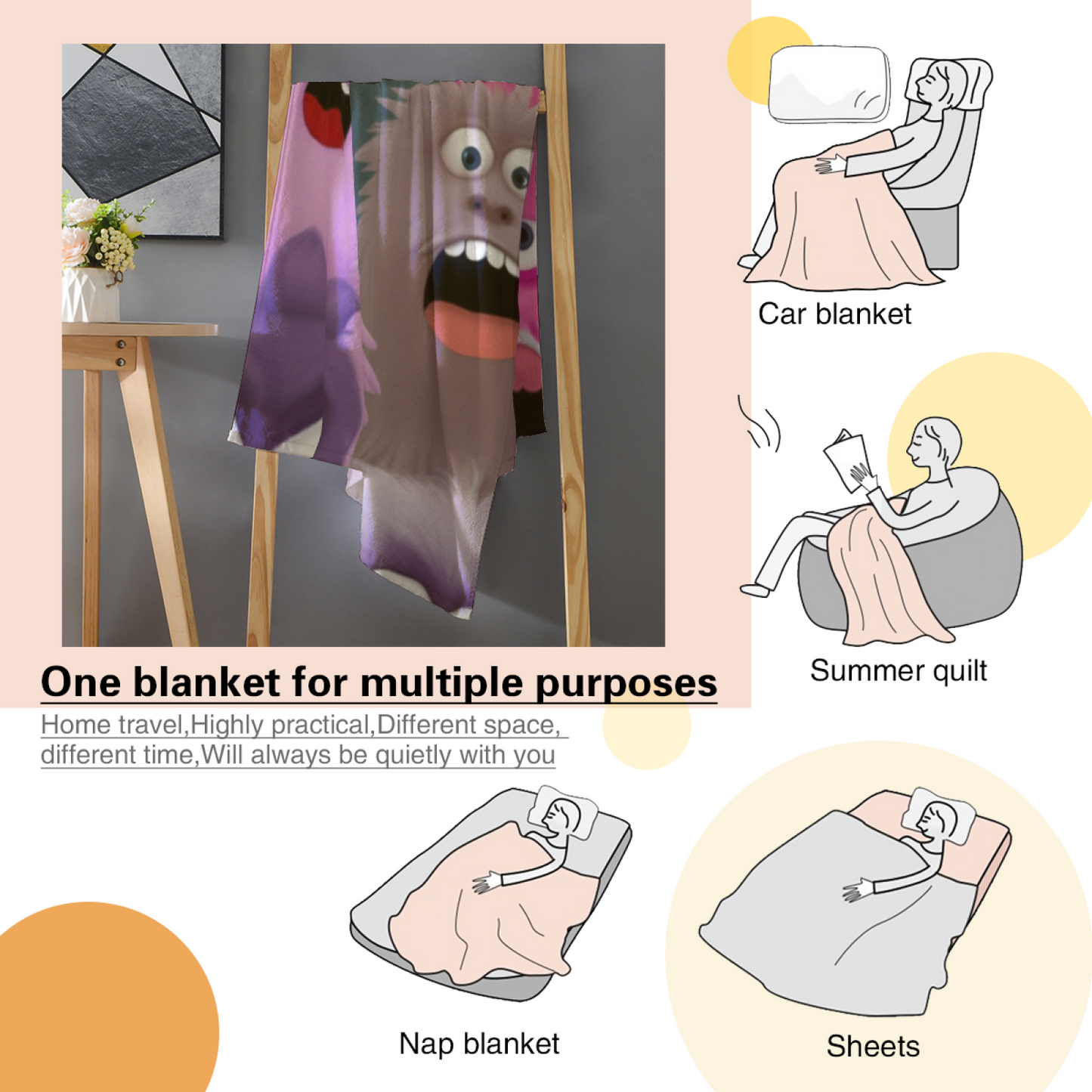 Cute Cartoon Monsters Flannel Throw Blanket ¨C Colorful Playful Character Print