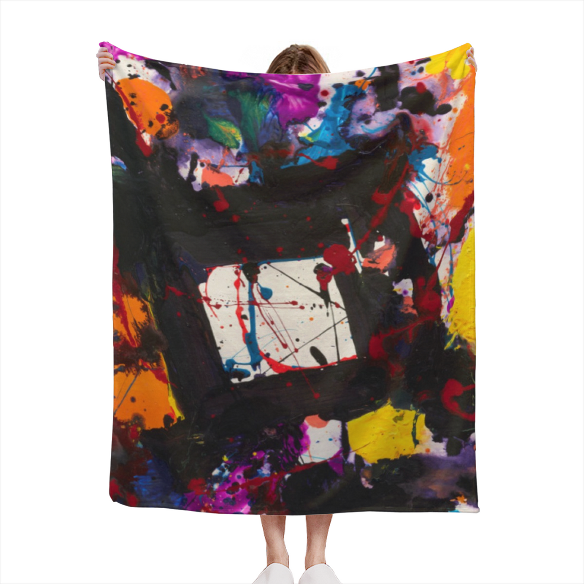 Lagoon Jubilee Expressive Print Flannel Sofa Throw in Soft Neutral