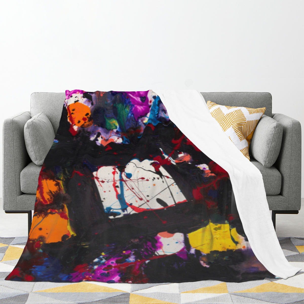 Lagoon Jubilee Expressive Print Flannel Sofa Throw in Soft Neutral
