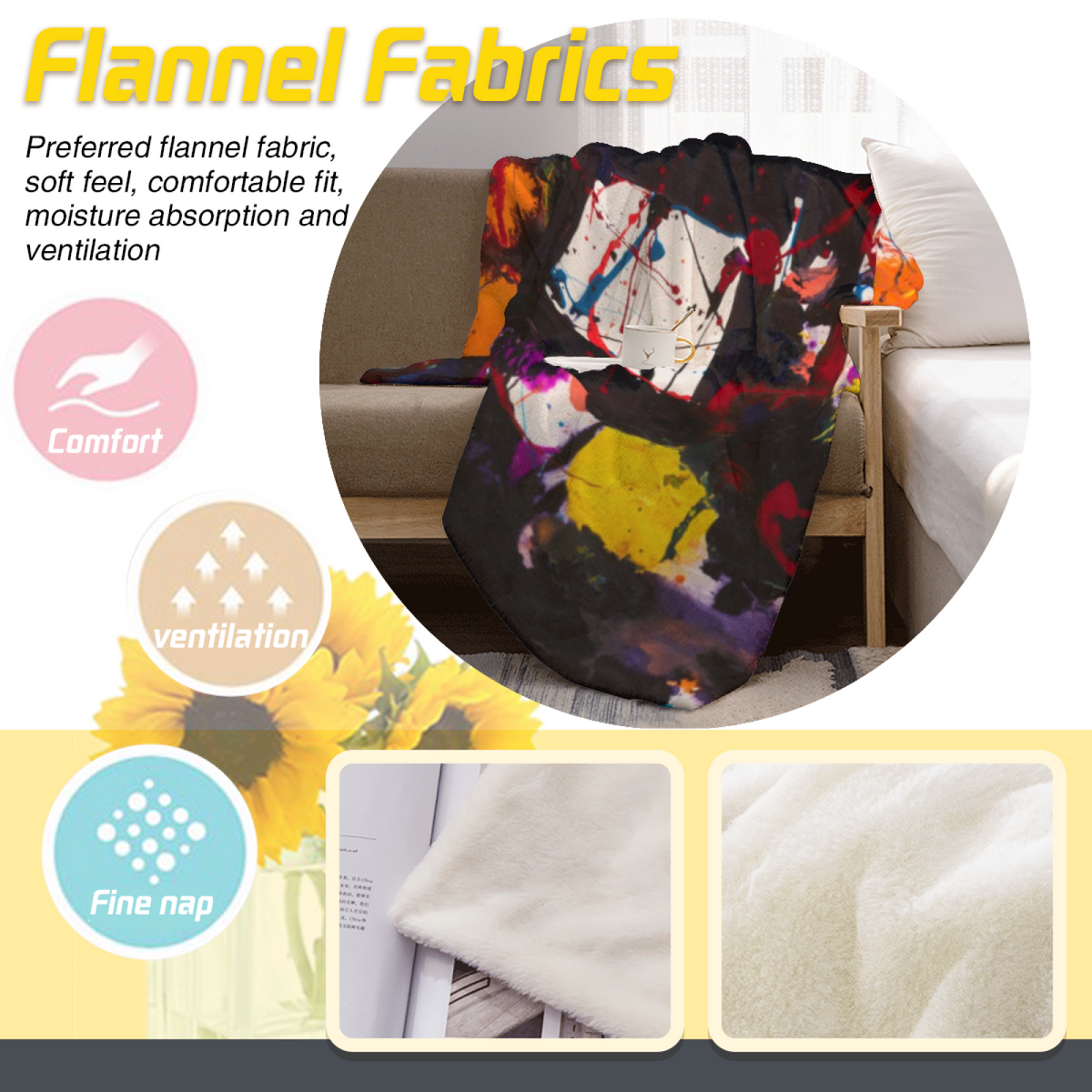Lagoon Jubilee Expressive Print Flannel Sofa Throw in Soft Neutral
