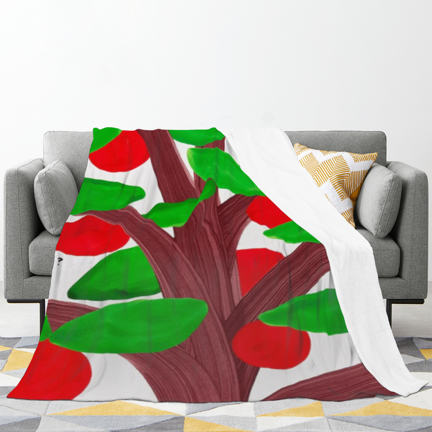 Colorful Abstract Tree Flannel Throw Blanket ¨C Modern Red and Green Art