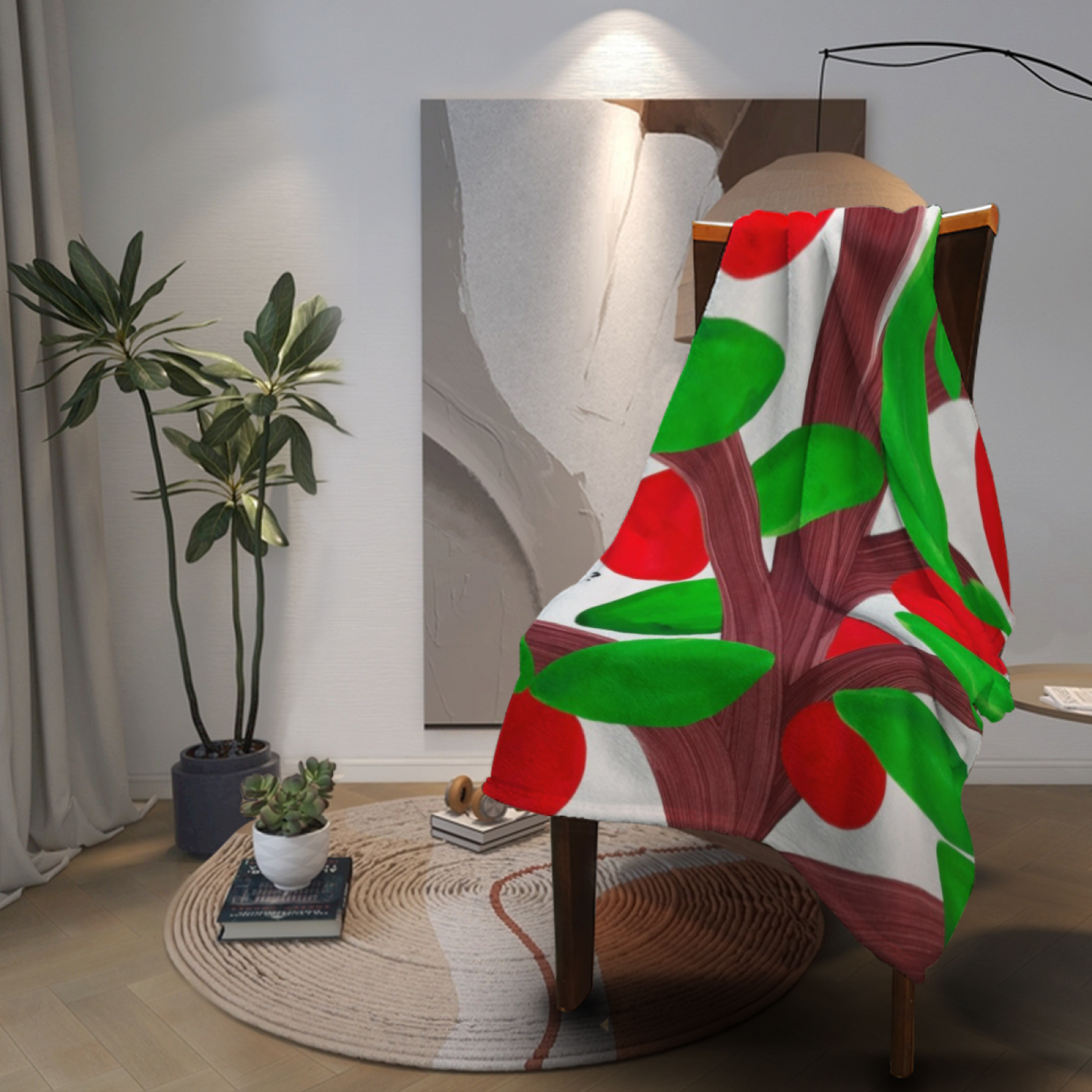 Colorful Abstract Tree Flannel Throw Blanket ¨C Modern Red and Green Art