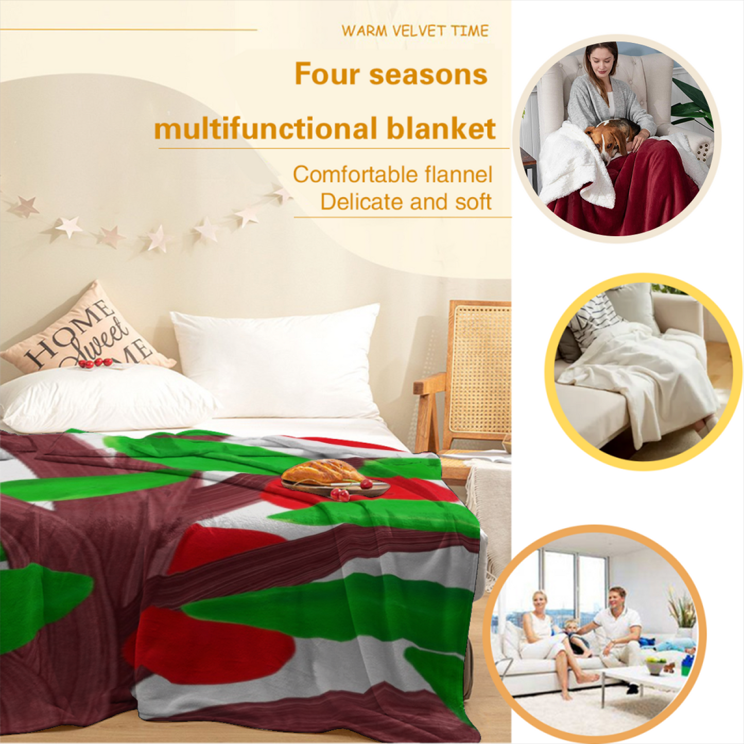 Colorful Abstract Tree Flannel Throw Blanket ¨C Modern Red and Green Art