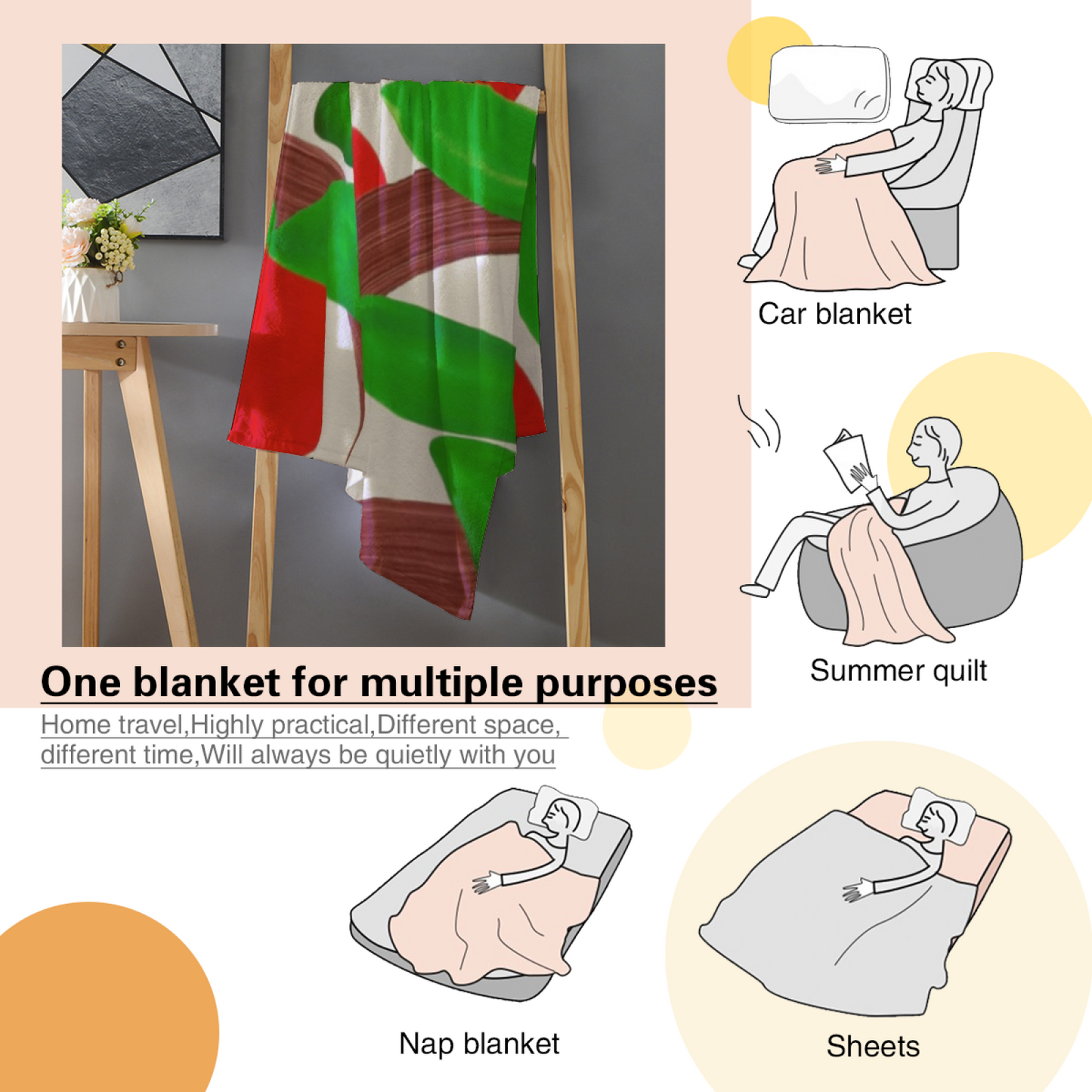 Colorful Abstract Tree Flannel Throw Blanket ¨C Modern Red and Green Art