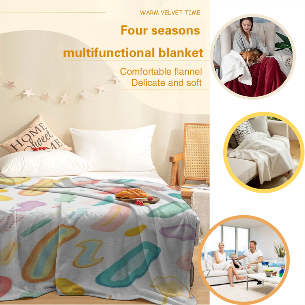 Creamy Ivory Whimsical Decor All-Season Flannel Blanket ¨C Harvest Spectrum Edition